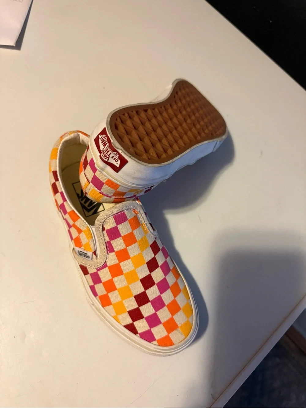 Vans Kids Slip-On Checkerboard Sneakers - Pink, Orange, Yellow, Burgundy